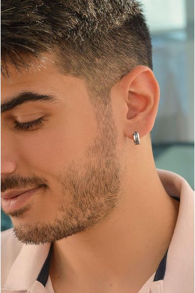 Sacce Scarves&Accessories Men's Steel Hoop Earrings Silver Color