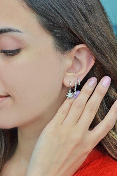 Sacce Scarves&Accessories Gümüş Renkli Kutup Yıldızı Üçlü Set Küpe