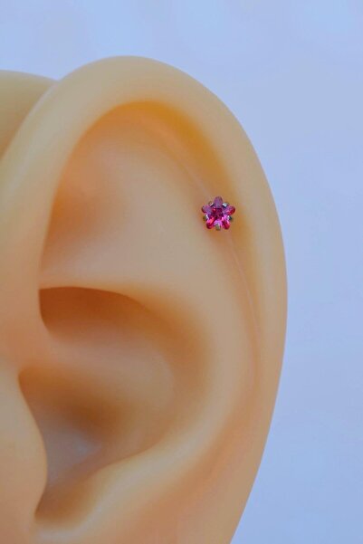 Sacce Scarves&Accessories Silver Çelik Fuşya Pembesi Tektaş Yıldız Tragus Pie...