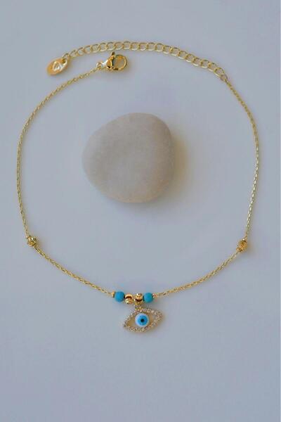 Sacce Scarves&Accessories Zirkon Mavi Nazar Göz Sallantılı Halhal Gold Renkli