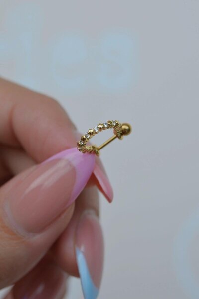 Sacce Scarves&Accessories Taşlı Gold Piercing Helix Conch Kıkırdak Küpesi