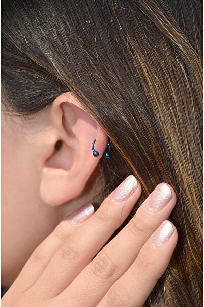 Sacce Scarves&Accessories 8 Mm Parlament Mavi Çelik Top Uçlu Piercing Helix Kıkırdak