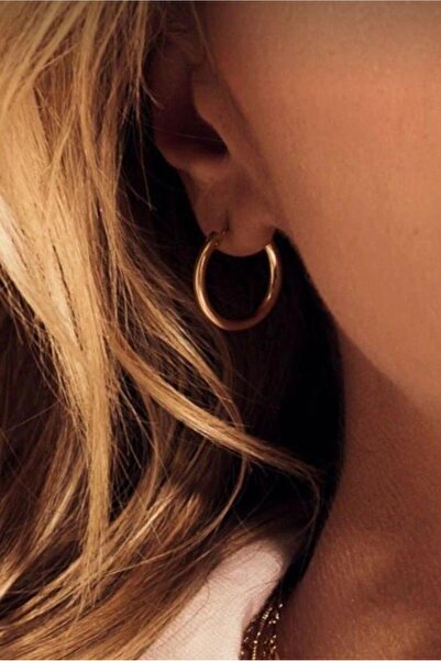 Sacce Scarves&Accessories Gold Renkli Düz Çelik Halka Küpe 18 mm