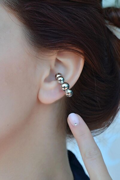 Sacce Scarves&Accessories Bombeli Topçuklu Earcuff Gümüş Renk Balon Topçuklu ...