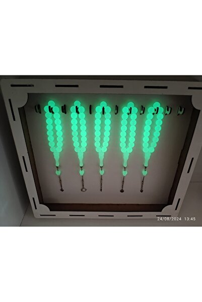 Çorlu Kaligrafi Merkezi Ahşap Kutuda Fosforlu Kedi gözü 17lik İri Tespih