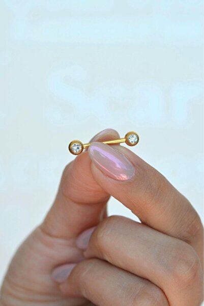 Sacce Scarves&Accessories Gold Renk Minimal Tektaşlı Çelik Nipple Piercing Te...