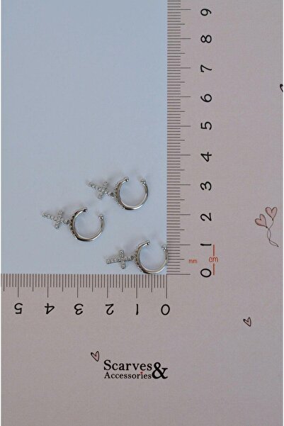 Sacce Scarves&Accessories Zirkon Taşlı Cross Sallantılı Earcuff Sıkıştırmalı Kıkırdak Küpesi