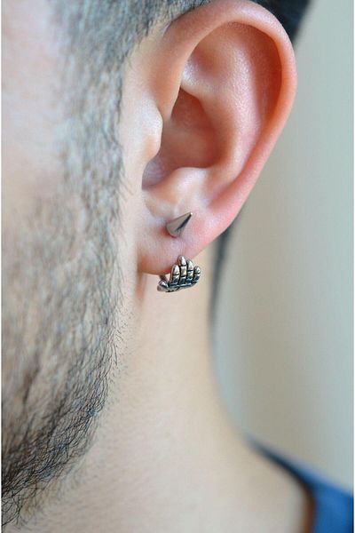 Sacce Scarves&Accessories Men's Earrings - Special Design, Evil Eye Hand Figure, Silver Color