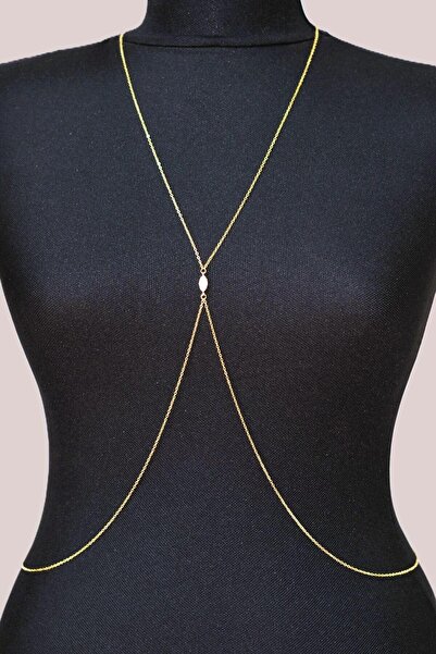 Sacce Scarves&Accessories سلسلة الجسم الذهبية الملونة قطرة سوليتير الصلب