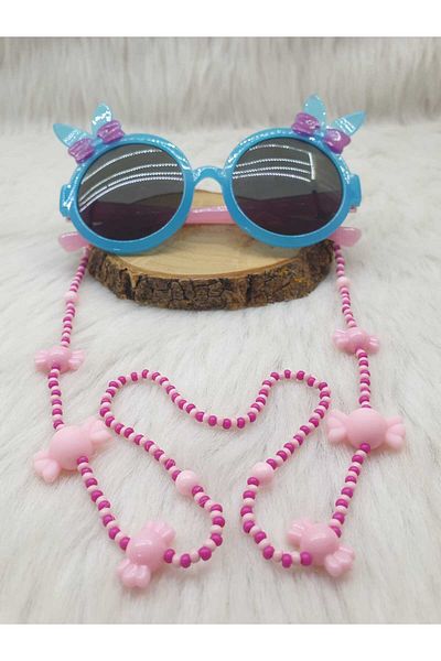 HAPPY HANDMADE Girl's Glasses with Chain Candy Figure - Bead Detailed Children's Strap Glasses