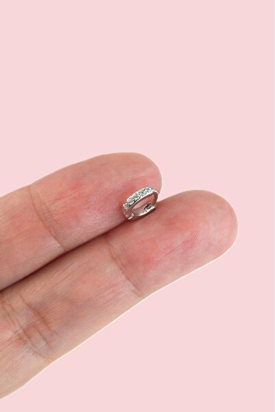 Sacce Scarves&Accessories 5 mm Taşlı Mini Halka Piercing Forward Helix Daith Helix Tragus Gümüş Renkli