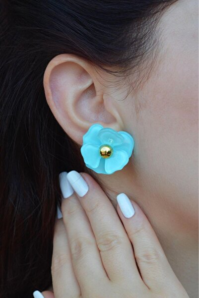 Sacce Scarves&Accessories الفيروز الأزرق زهرة نمط الأقراط