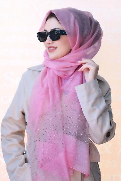 Sacce Scarves&Accessories Μεταξωτό σάλι με λεπτομέρεια από ροζ πέτρα