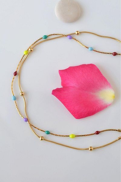 Sacce Scarves&Accessories Gold Colored Multi-Colored Two-Row Heeled Steel Anklet