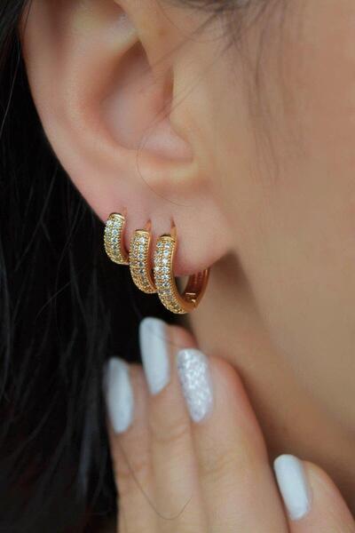 Sacce Scarves&Accessories Zirkon Taşlı Halka 3'lü Set Küpe