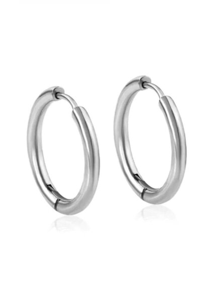 Sacce Scarves&Accessories Gümüş Renkli Düz Çelik Halka Küpe 18 mm