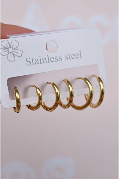 Sacce Scarves&Accessories Minimal Gold Çelik Küpe Seti 6 Parça