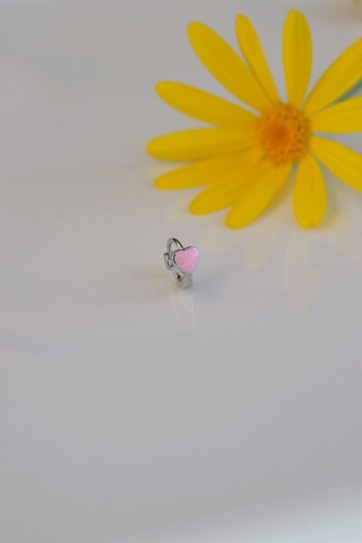 Sacce Scarves&Accessories Pembe Kalpli Halka Tragus Piercing Helix Kıkırdak Küpesi Gümüş Renkli