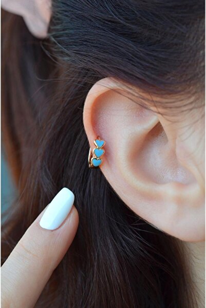 Sacce Scarves&Accessories Sıralı Mavi Kalpli Helix Piercing Kıkırdak Küpesi L...