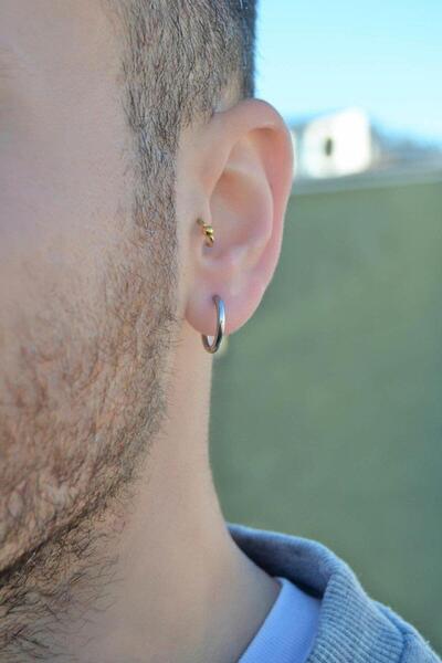 Sacce Scarves&Accessories Silver Color Medium Size Steel Men's Hoop Earring S...