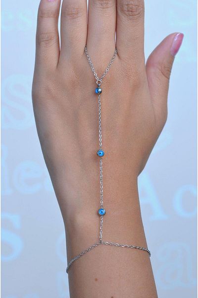 Sacce Scarves&Accessories Evil Eye Beaded Steel Shahmaran Silver Color