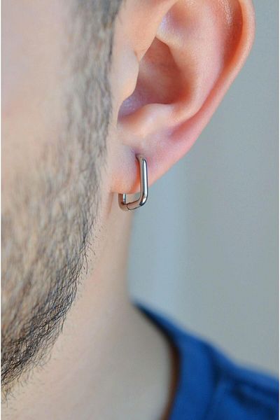 Sacce Scarves&Accessories Men's Square Model Steel Hoop Earrings - Square Steel Earrings