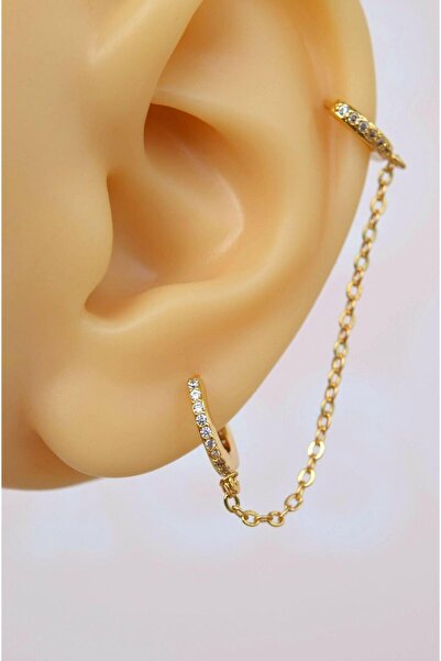 Sacce Scarves&Accessories Zincirli Model Halka Piercing Ikili Bağlı Gold