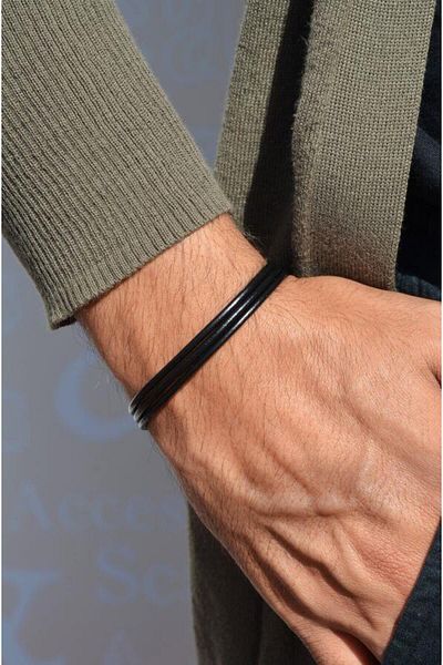 Sacce Scarves&Accessories Men's Thin Leather Bracelet Black Thin Men's Leather Bracelet