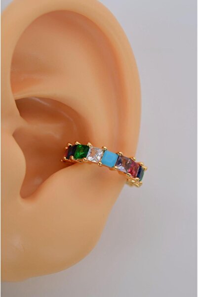 Sacce Scarves&Accessories Renkli Zirkon Sıkıştırmalı Kıkırdak Küpe Multicolor