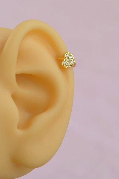 Sacce Scarves&Accessories Gold Halka Mini Kalpli Tragus Piercing Helix Kıkırdak Lob