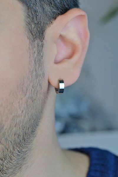 Sacce Scarves&Accessories Men's Steel Hoop Earring Single Silver Color