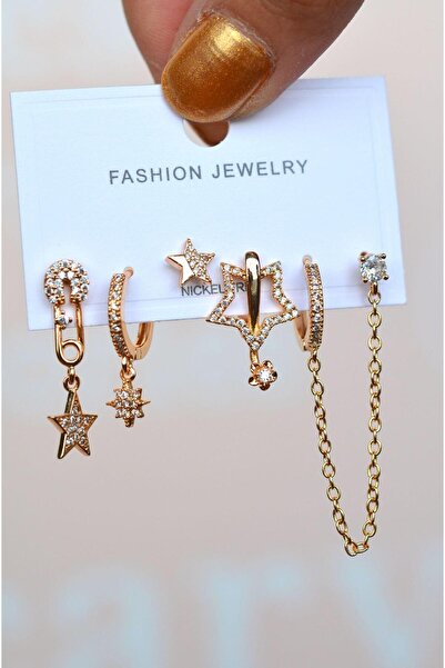 Sacce Scarves&Accessories Asimetrik Yıldızlı Küpe Seti 6 Parça