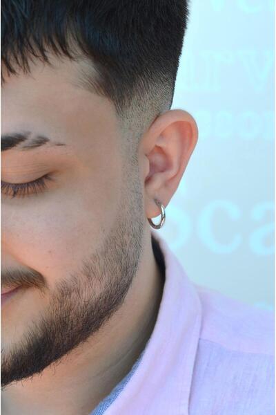 Sacce Scarves&Accessories Erkek Çelik Halka Küpe Gümüş Renkli 2 mm Bombeli 12 mm İç Çaplı