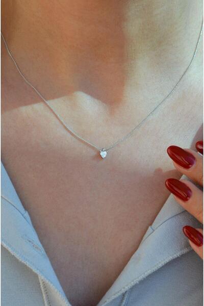 Sacce Scarves&Accessories Mini Kalp Kolye Zirkon Kolye Tektaş Kolye Gümüş Renkli
