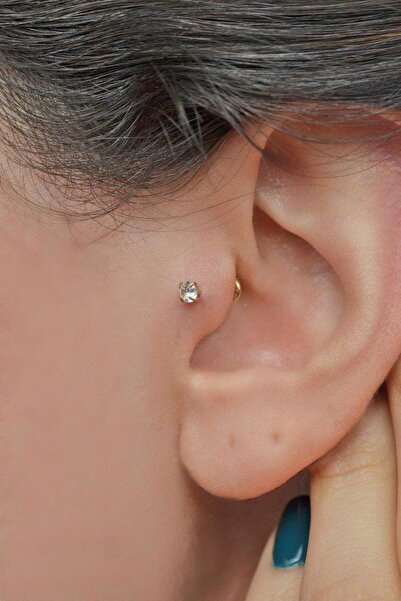 Sacce Scarves&Accessories Tektaş Gold Çelik Piercing Tragus Helix Kıkırdak 8 Mm