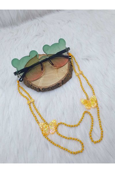 HAPPY HANDMADE Chain Butterfly Figure Children's Eyewear Chain Girl's Eyewear Strap with Beads Children's Eyewear Chain