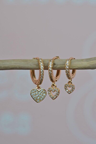 Sacce Scarves&Accessories Kalp Detaylı Üçlü Küpe Seti