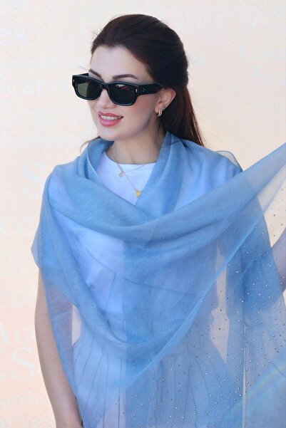Sacce Scarves&Accessories Light Blue Stone Detailed Silk Shawl