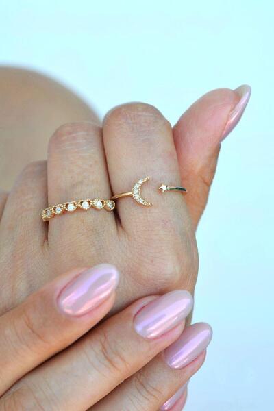 Sacce Scarves&Accessories Sıralı Kalp ve Ay Yıldızlı Yüzük Ayarlanabilir Ekle...