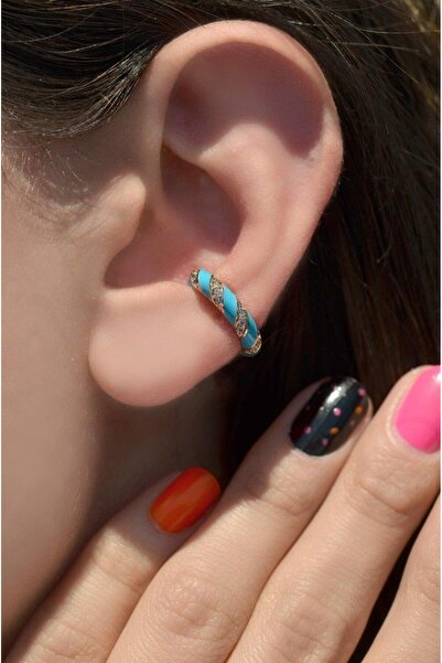 Sacce Scarves&Accessories Mavi Mineli Earcuff Kıkırdak Küpesi