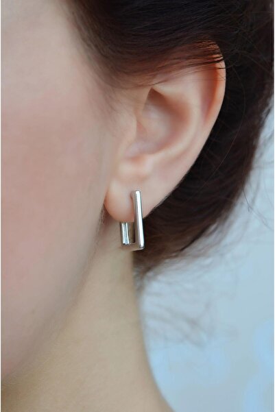 Sacce Scarves&Accessories Gümüş Renk Kare Dörtgen Halka Küpe