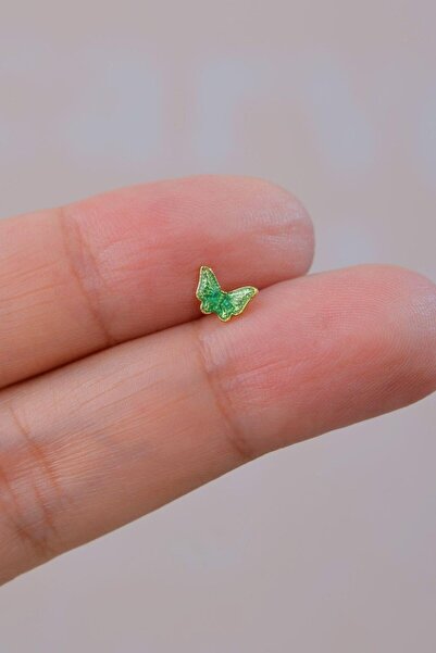 Sacce Scarves&Accessories Gold Çelik Yeşil Kelebek Helix Piercing Kıkırdak Lob