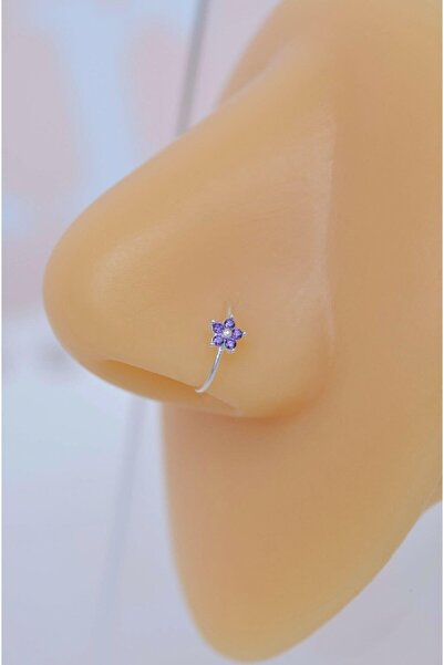 Sacce Scarves&Accessories 925 Ayar Gümüş Mor Çiçekli Halka Hızma