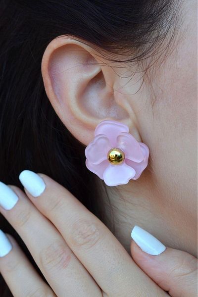 Sacce Scarves&Accessories Pink Flower Patterned Earrings