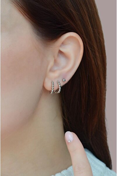 Sacce Scarves&Accessories Topçuklu Mini Halka Küpe Gümüş Rengi