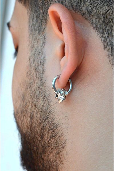 Sacce Scarves&Accessories Men's Skull Figured Steel Earrings - Hoop Fur