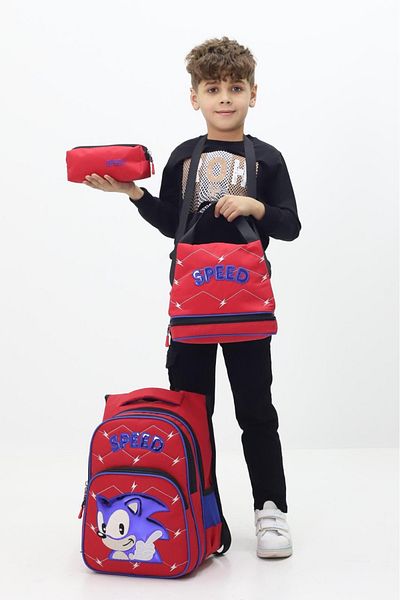 Probag مجموعة حقائب مدرسية من 3 قطع من Hedgehog Sonic Boy بتصميم خاص وحقيبة ظهر وصندوق غداء وحامل قلم
