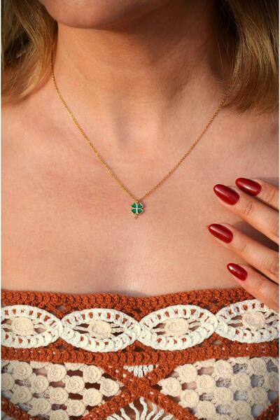 Sacce Scarves&Accessories Çelik Minimal Dört Yapraklı Yonca Kolye Gold Renk Yonca Şans Kolyesi