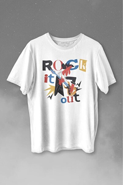 Kendim Seçtim Rockstar Rock It Out Gitara Gitarista Štampano Majica Unisex T-...