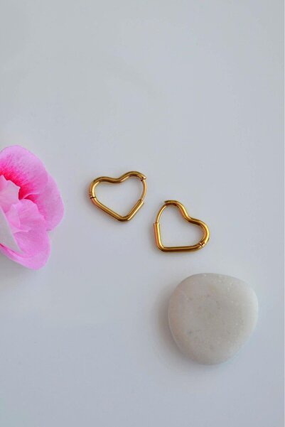 Sacce Scarves&Accessories 14 ملم من الفولاذ - أقراط على شكل قلب ذهبي اللون